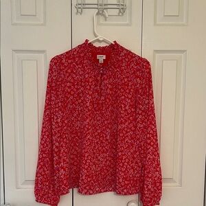 J. Crew Red and White Blouse with Purple Heart design